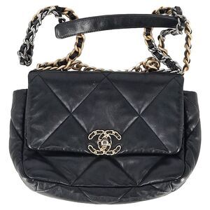 Chanel Quilted Chanel 19 Large Flap Bag in Black Leather